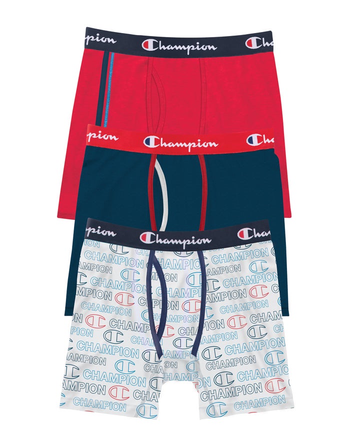 Champion Mens Boxer Briefs NZ - Everyday Comfort 3-Pairs Red/Navy/Grey ( 8750-DXGLA )